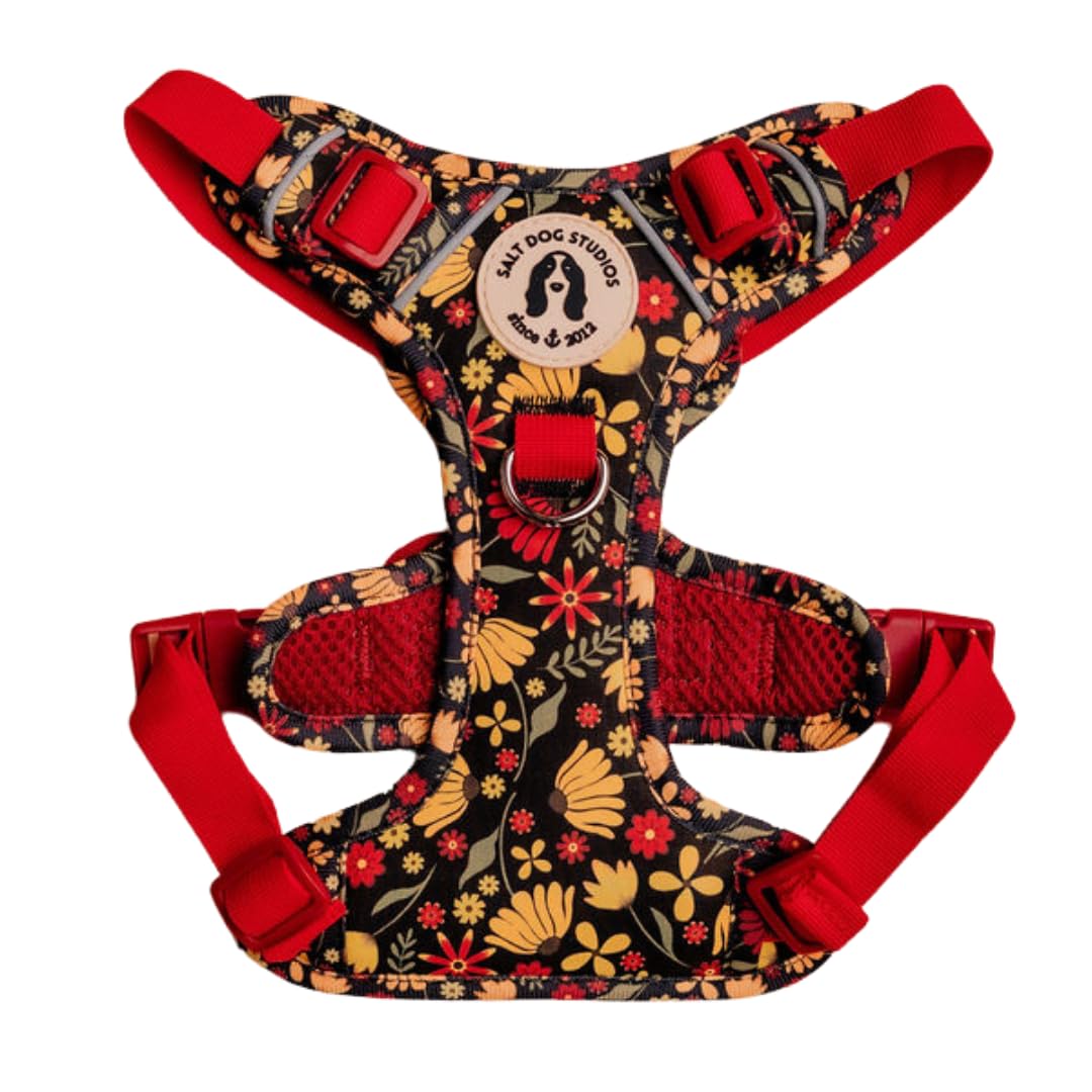 Floral Garden Dog Harness, Adjustable Mesh Harness for small, medium & Large Dogs, Lightweight Comfortable Harness with Front & Back D-Rings by Salt Dog Studios (Folksy Floral, Extra Large)