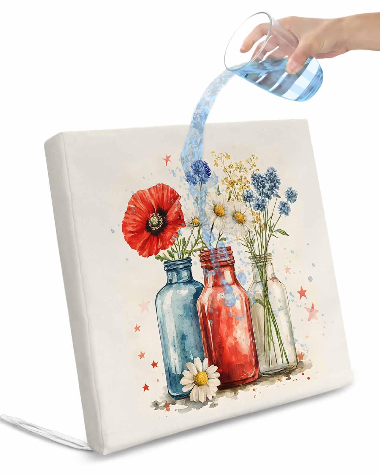 2 Pack Vintage Flower Waterproof Cushion Covers with Ties, Outdoor Patio Chaise Lounge Chair Seat Cushion Slip Covers Replacement(Only Cover) Red Blue Bottle Floral Country Plant 24