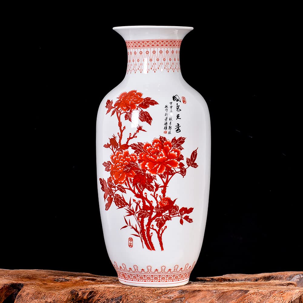 asdchZen Chinoiserie Jingdezhen Porcelain Vase Pastel Landscape Flower Arrangement Dry Flower Living Room Decoration Tv Cabinet Wine Cabinet Porch Decoration With Base,F
