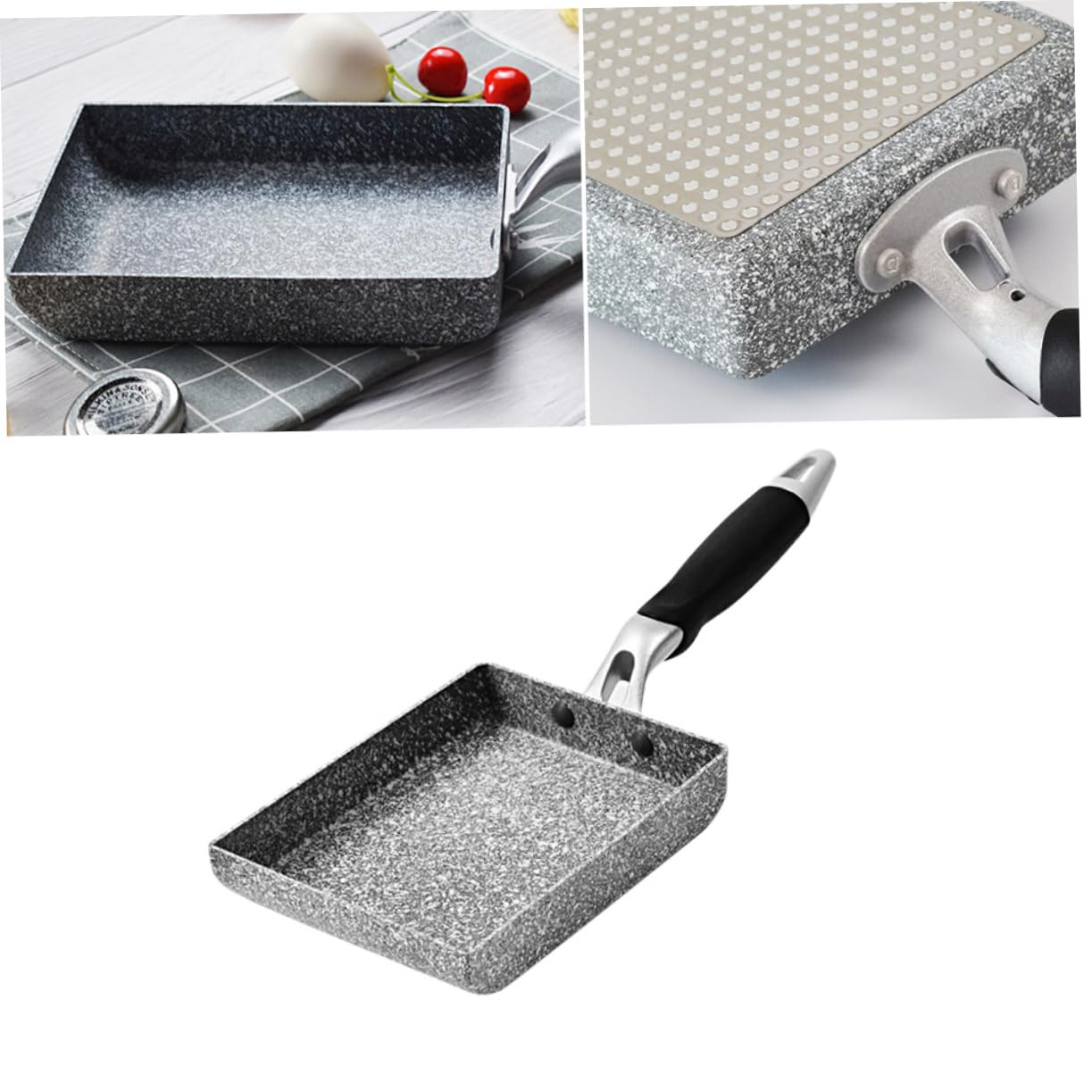 Sartén Rectangular para Huevos Tamagoyaki 18x14 Cm Piedra Maifanita Antiadherente Rápida Conducción Calor para Cocina Inducción y Gas 1 Unidad para Tortillas y Crepes