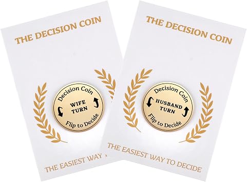 2side Couple Decision Maker Gift, Funny Anniversary Date Night Token Gifts for Husband Wife, Newlyweds Flip Coin Keepsake, Romantic Gift for Married Couples Christmas, Birthday, Wedding Day