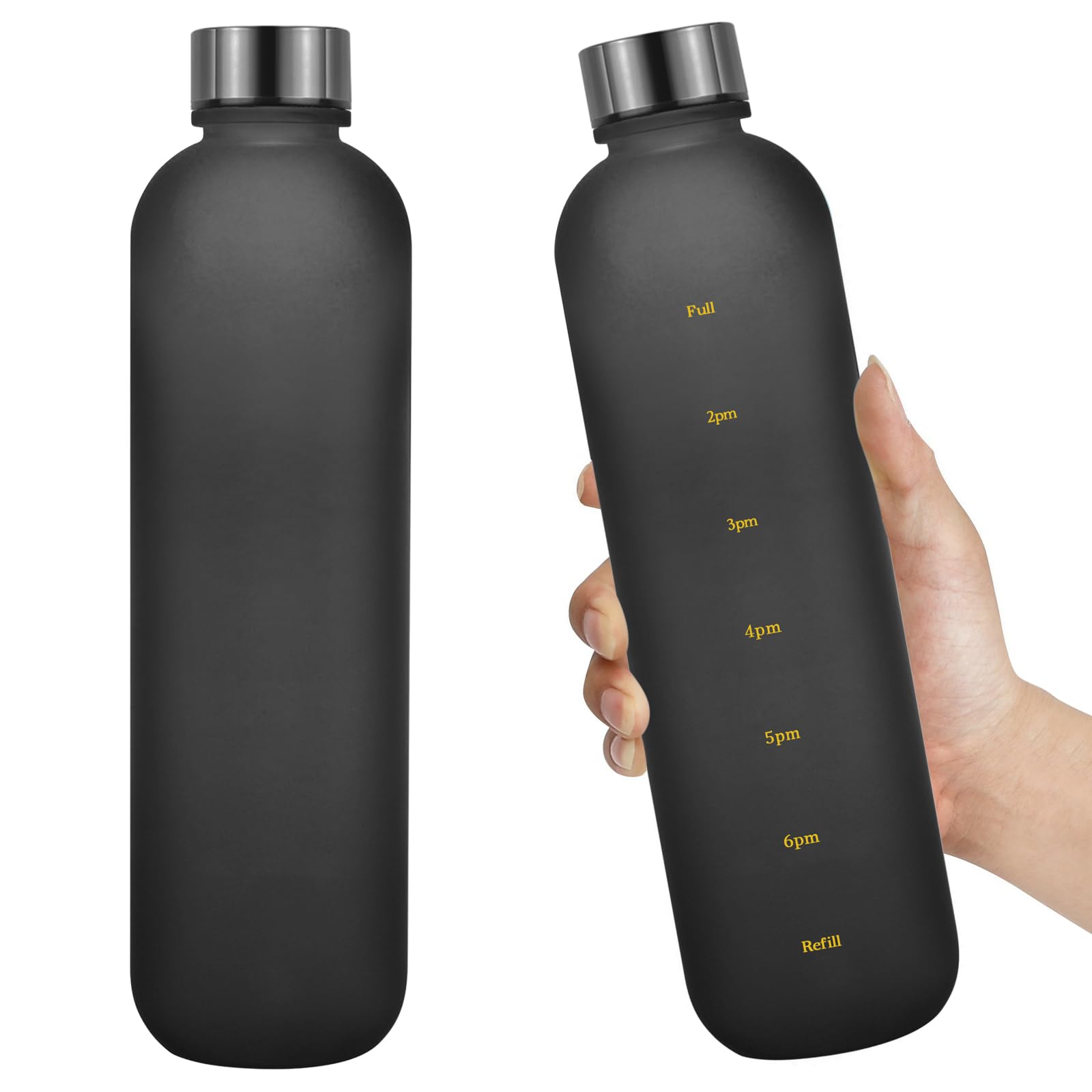 Borraccia in vetro con indicatore del tempo, 1000 ml, con motivo motivazionale, con manico e custodia in silicone, 1 litro, a prova di perdite, per palestra, fitness, allenamento (bianco
