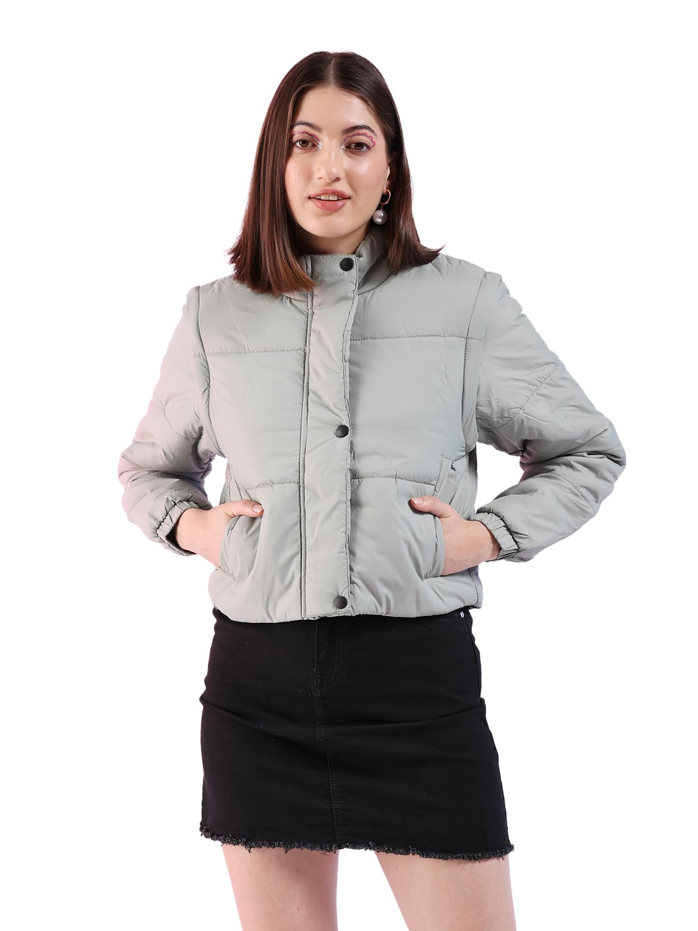 Freehandby The Indian Garage Co Women Regular Fit Solid Puffer Jacket