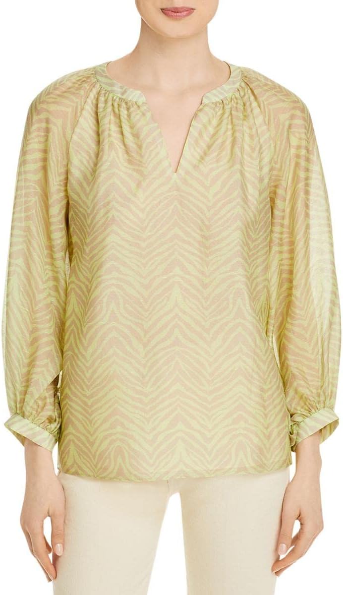 New York Womens Norwood Silk Animal Print Blouse