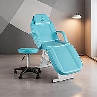 Vista 2 de Silla facial, silla de tatuaje de 73 pulgadas para cliente, mesa de masaje ajustable de 3 secciones con taburete, camas de belleza multiusos