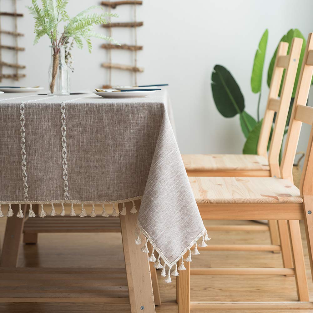 Coton et Lin Nappe 105x175cm, Poussière Tissu de Table à Manger, Lavable Entretien Facile Résistant Résistance aux Rides Antibactérien, pour Maison,Mariage Cérémonie - Marron