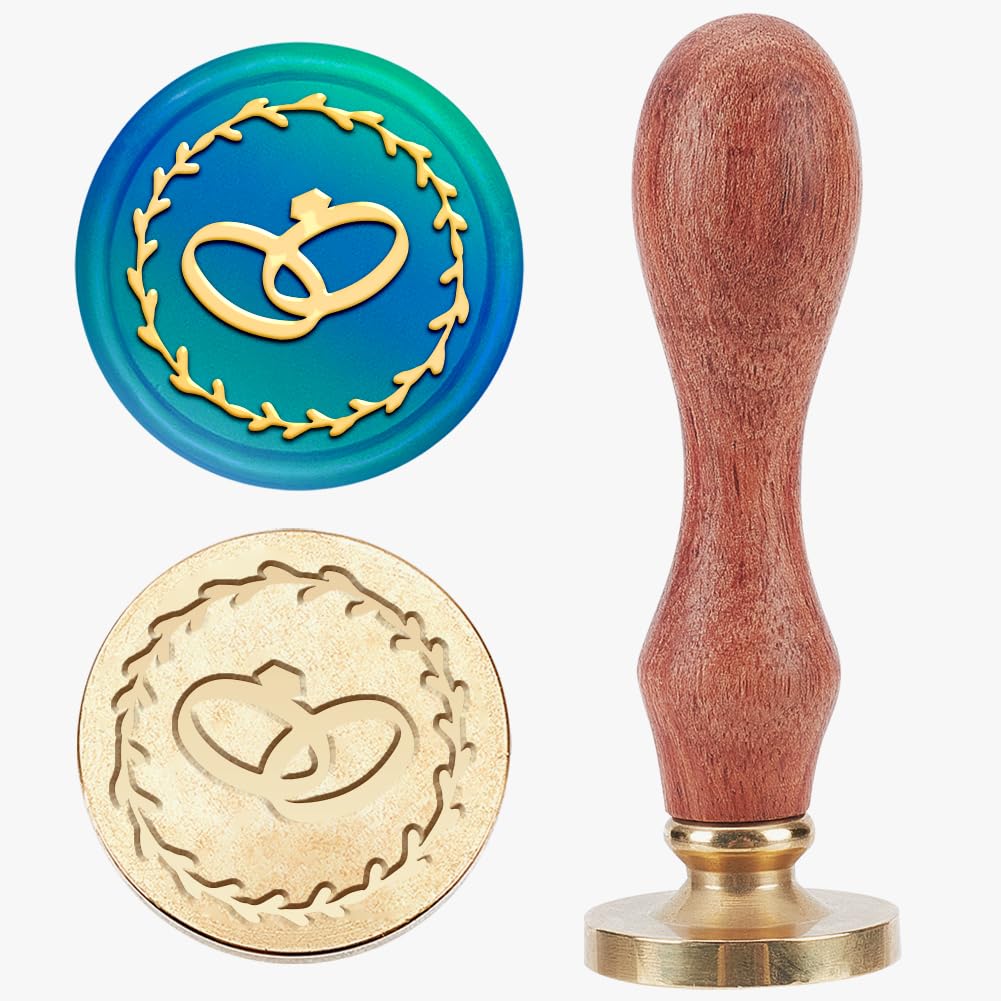 MAYJOYDIY Sello de cera para anillo de corona, sello de cera para anillo de boda, sello de cera vintage de 25 mm, cabeza de sello de latón extraíble con mango de madera para tarjetas de invitación de