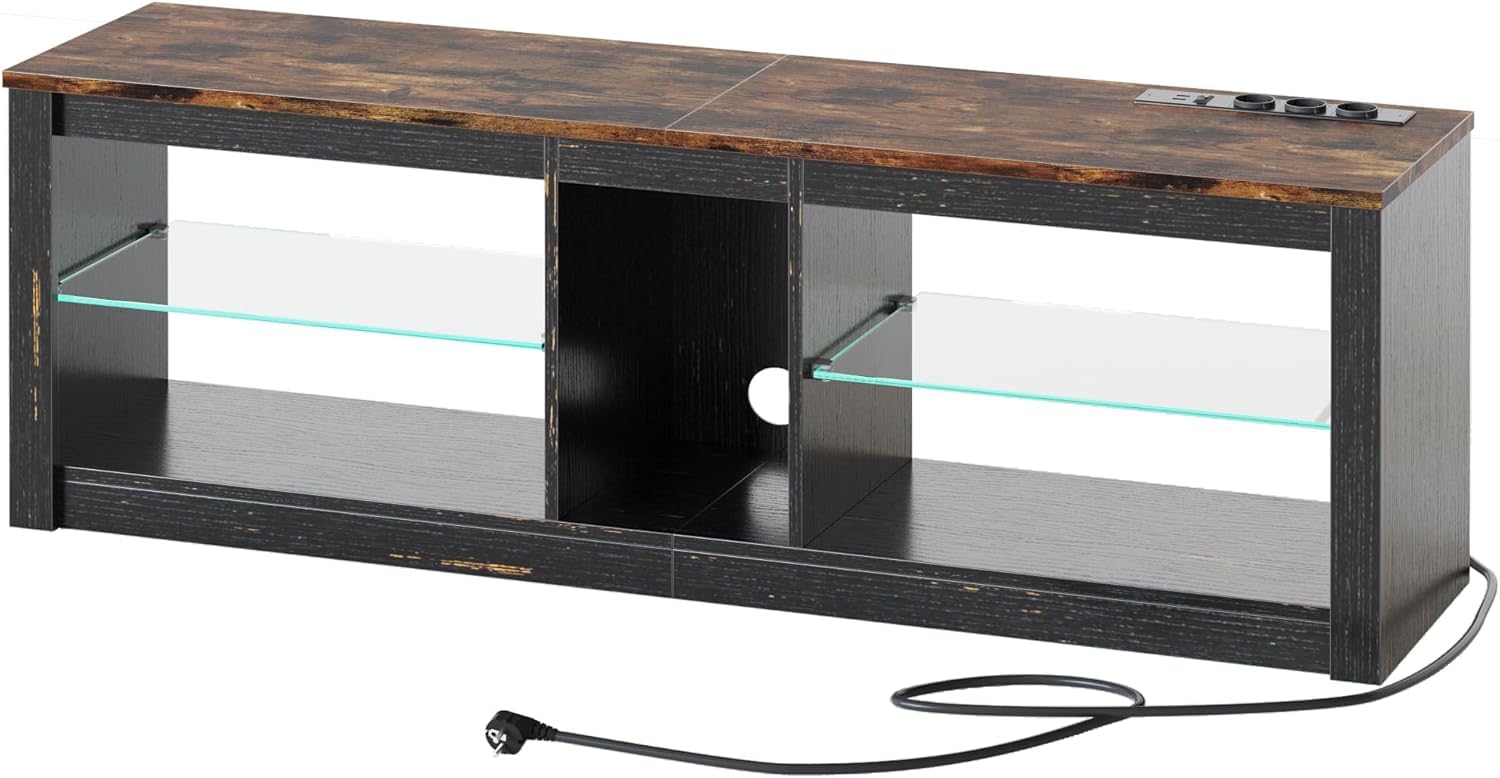Bestier Moderno Mueble para TV de 140 cm, para TV con Estante de Cristal, Iluminación LED RGB para Televisores de 65 Pulgadas, para TV con Luces Ambientales para Sala de Estar y Dormitorio
