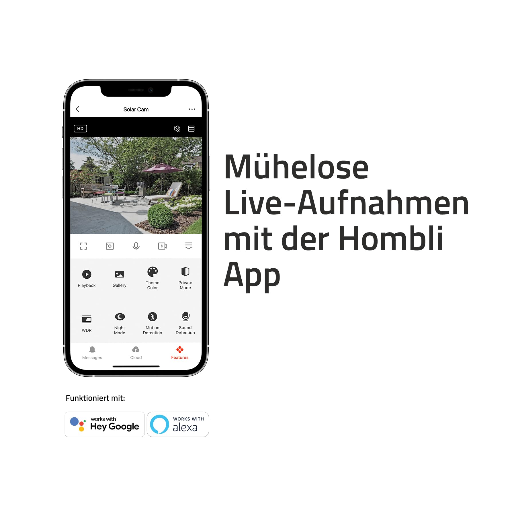 Hombli Solar Cam, Überwachungskamera für außen, 2K QHD, Farb-Nachtsicht | kabellose Sicherheitskamera weiß, App-Steuerung, Sirene, Licht, wetterfest, Weiß, niederländische Marke für dein Smart Home