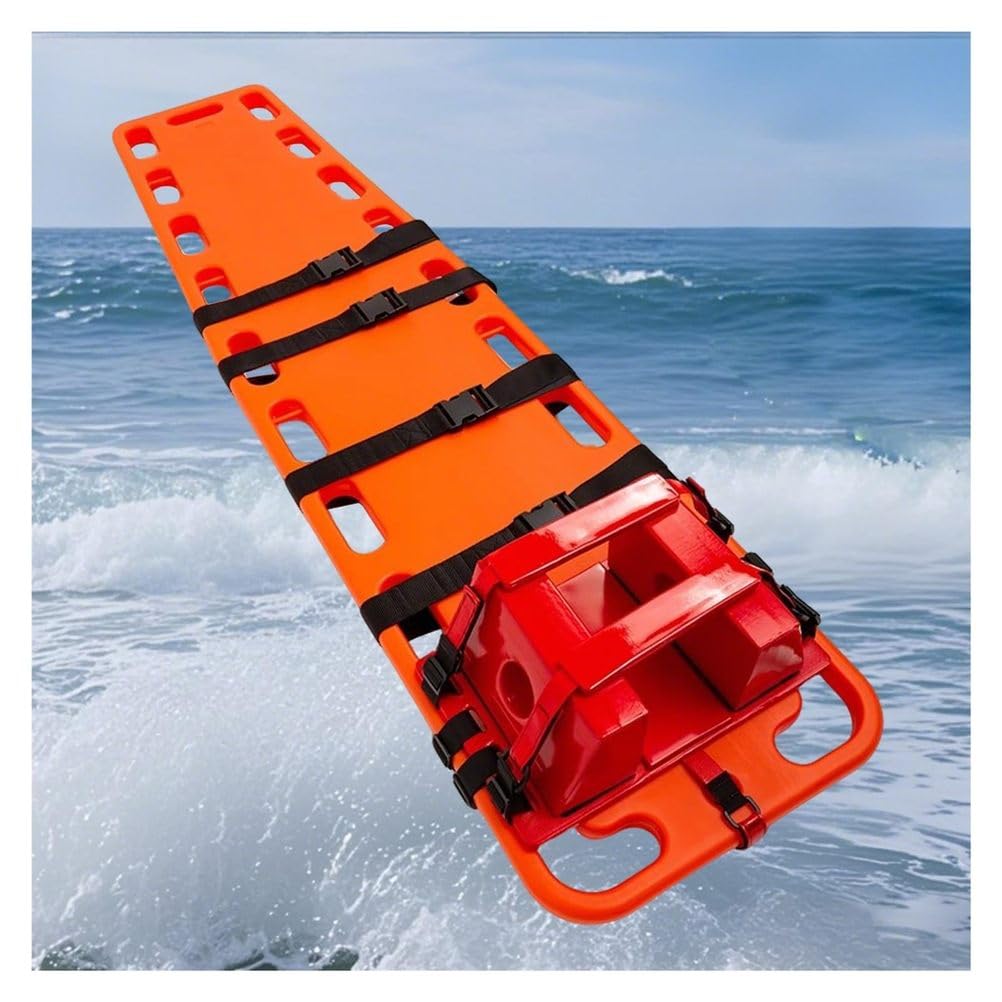 Rettungsbrett mit Kopfimmobilisator und Spinnengurten – Leichte Notfalltrage für Wasserrettung Camping Schwimmbäder und Krankenwagen