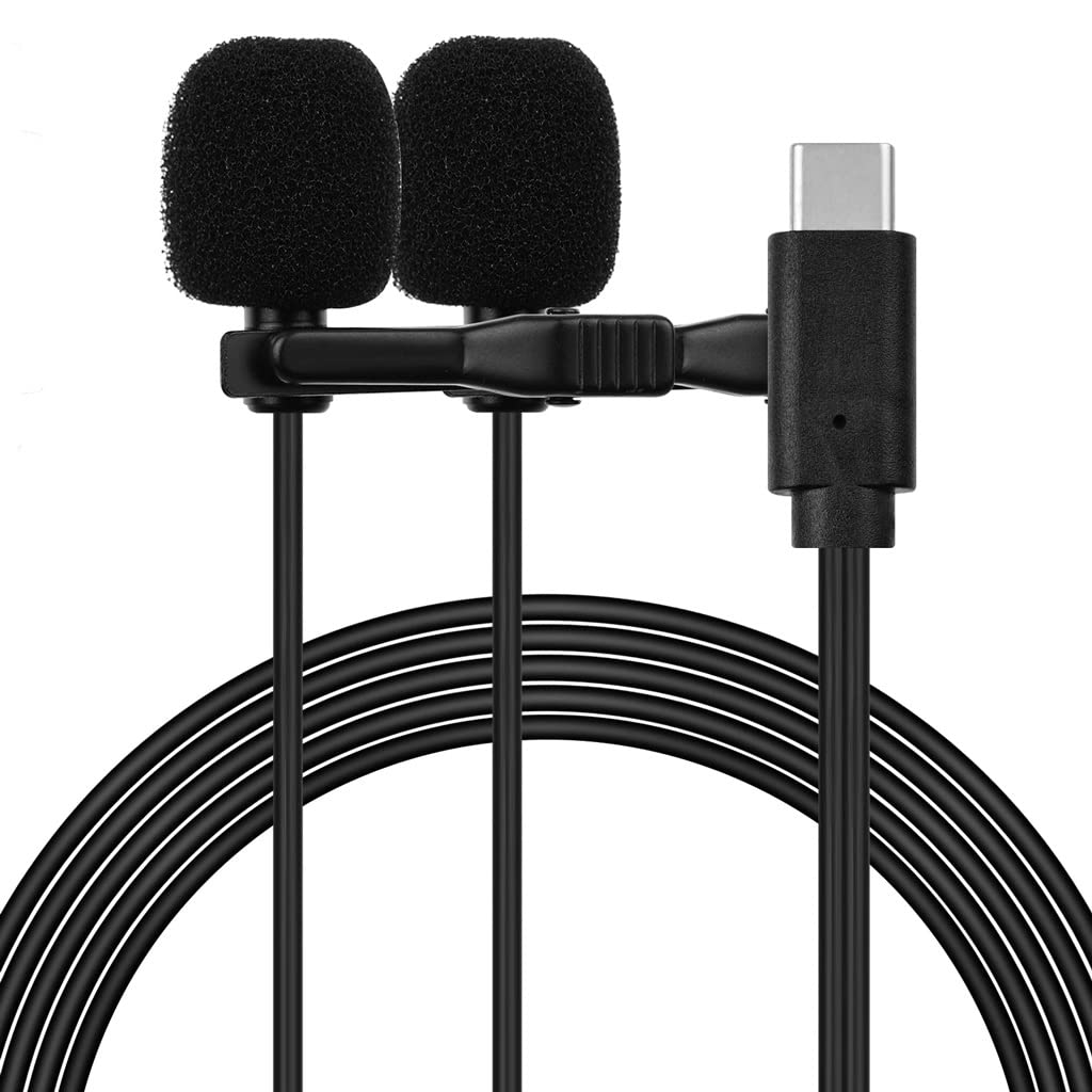 Microfono a Bavero Lavalier Microfono omnidirezionale a Clip Cavo a Doppia Testa da 2,5 m per USB di Tipo C per Registrazione Video di interviste