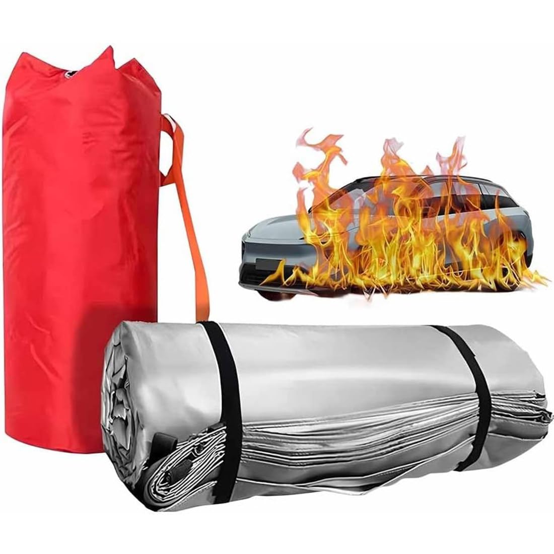 Ieowy 6×8M/19.7×26.2Ft Emergency Fire Blanket, Double-Sided Silicone Survival Safety Fire Suppression Blanket For Electric Vehicles, Essential Emergency Fire Rescue Blanket