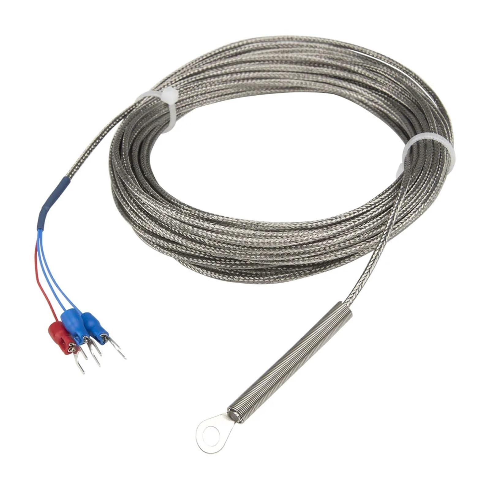 Sensor de temperatura RTD con cabezal de anillo y orificio de 6 mm y cable metálico de 10 m, tipo PT100(5mm hole)