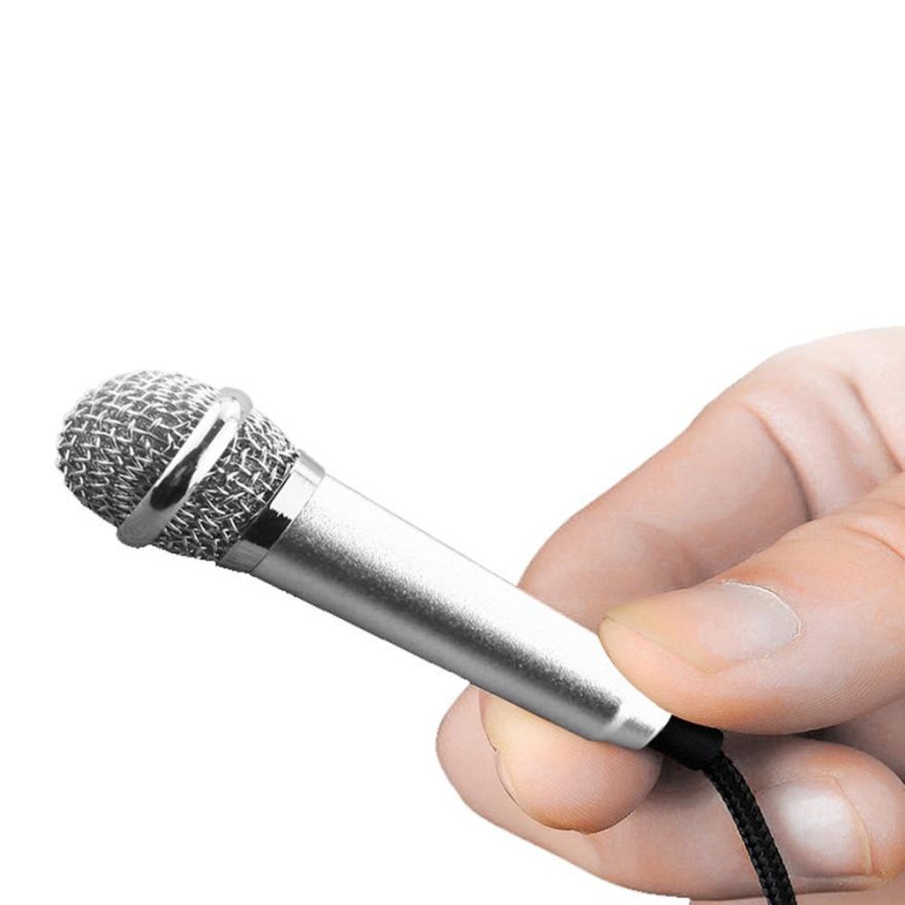 Boytond Mini Portable Karaoke Mice Mobile Phone Rophonmicrophone Studio Microphone Wired with Holder Clip for Pc Laptop Notebook Karaoke Usb Cable for Apple Iphone Andriod Sumsung (Silver)