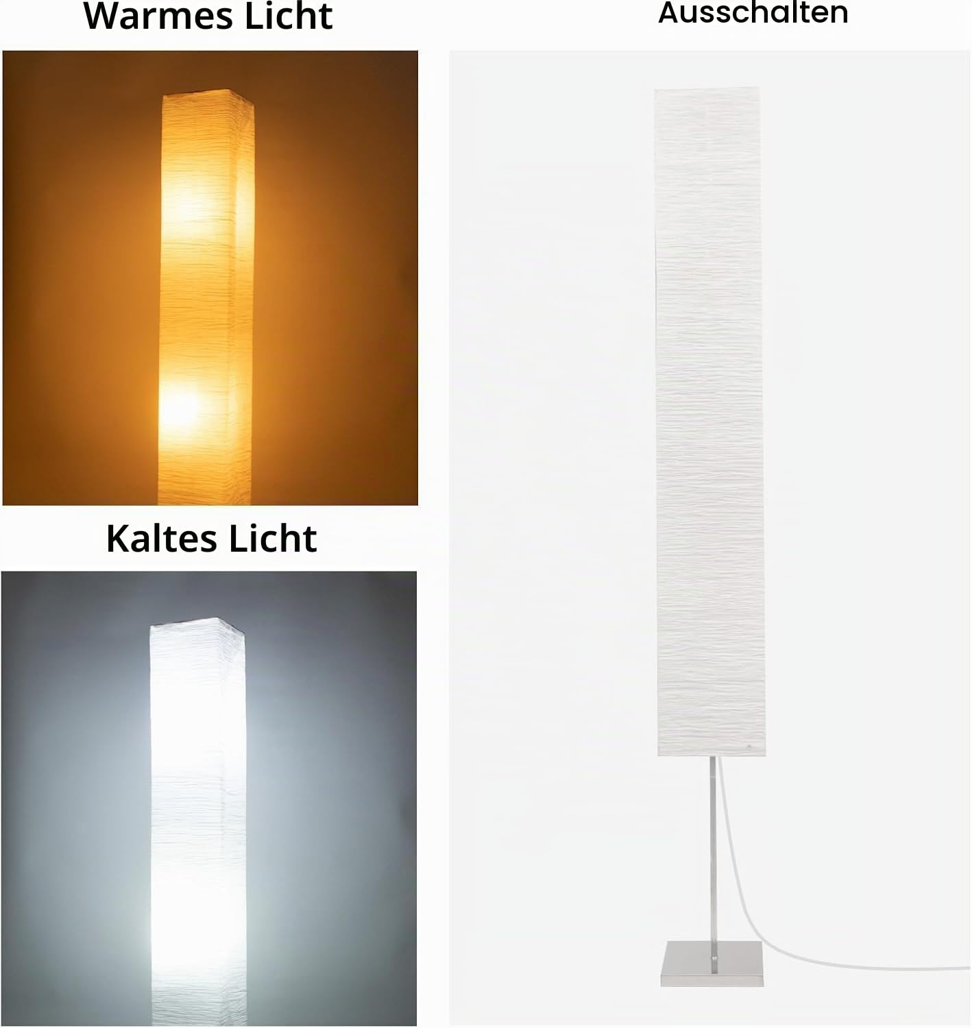 Papier Stehlampe, japanische Stehlampe mit Reis-Papier-Lampenschirm für Schlafzimmer, Büro und Wohnzimmer - Beige (Square 2 Pack)