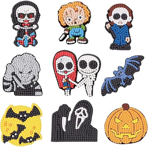 ADLOX 9Pcs 5D Diamond Painting Stickers Kits , Horror Movie Halloween Theme Paint by Numbers Kit,Suitable for Children, Beginners, Boys and Girls Handmade Craft Leisure Time Kids Gift