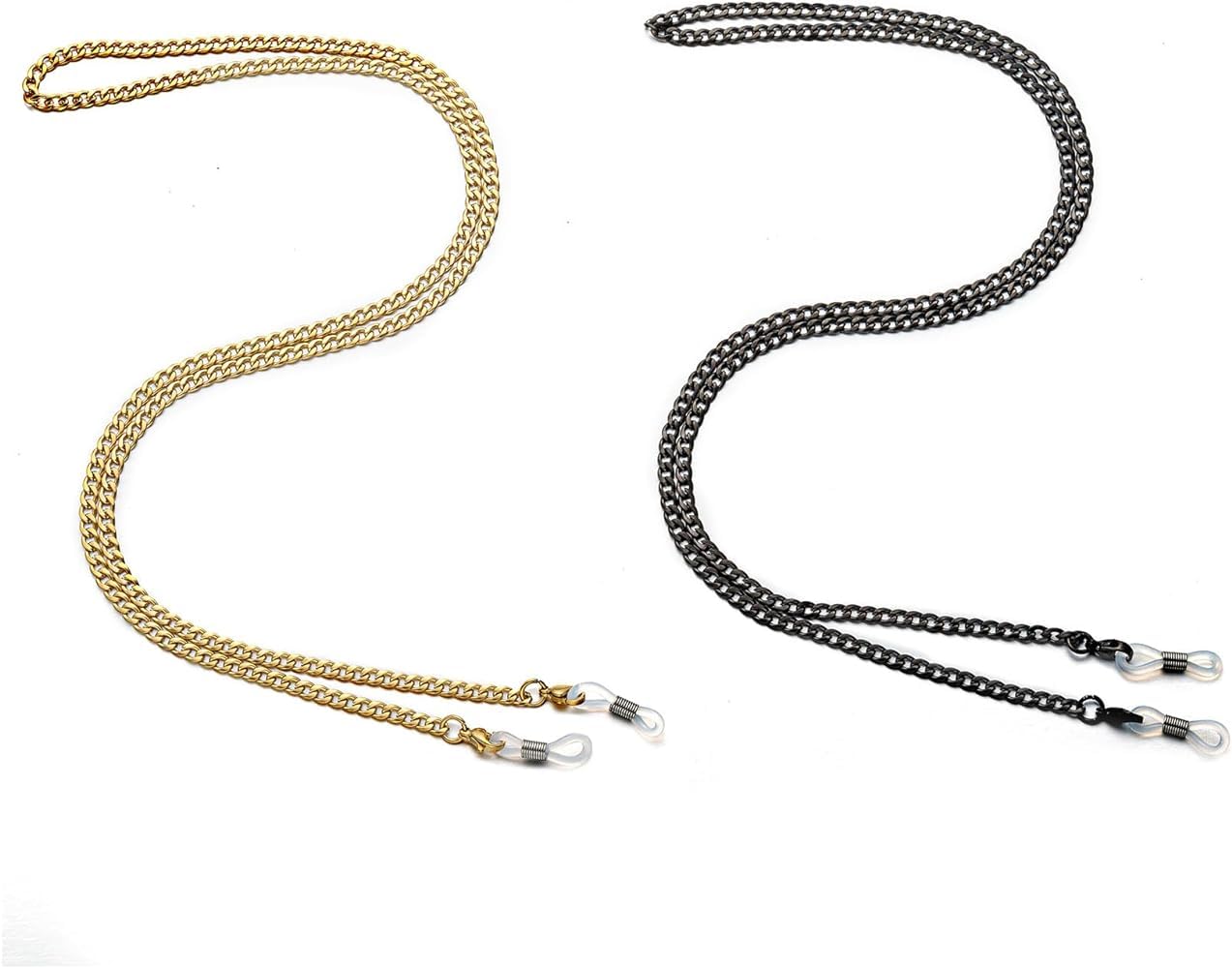 BARBUDDY 2pc Unisex Eyeglass Sunglasses Chain Holder Strap Metal Spectacle Chain Lanyard String for Eyewear Frames; Specs; Reading Glasses; Sunglasses Goggles and Eyeglasses. (1 Black & 1Gold).-image-48