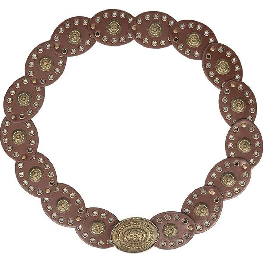 Sslvya Womens Wide Western Cowboy Disc Belt Vintage Style Cowgirl Concho Leather Belts for Dress Skirt