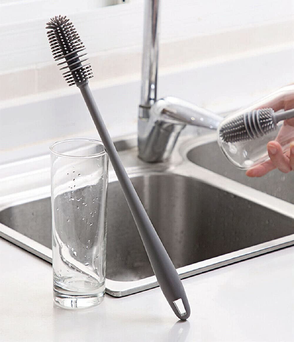 Giffy® Silicone TPR Made Bristles Bottle Cleaner Soft Brush for Baby Feeding Milk Bottle, Narrow Neck Jars, Sports Bottle, 13 Inch Long, Grey 2