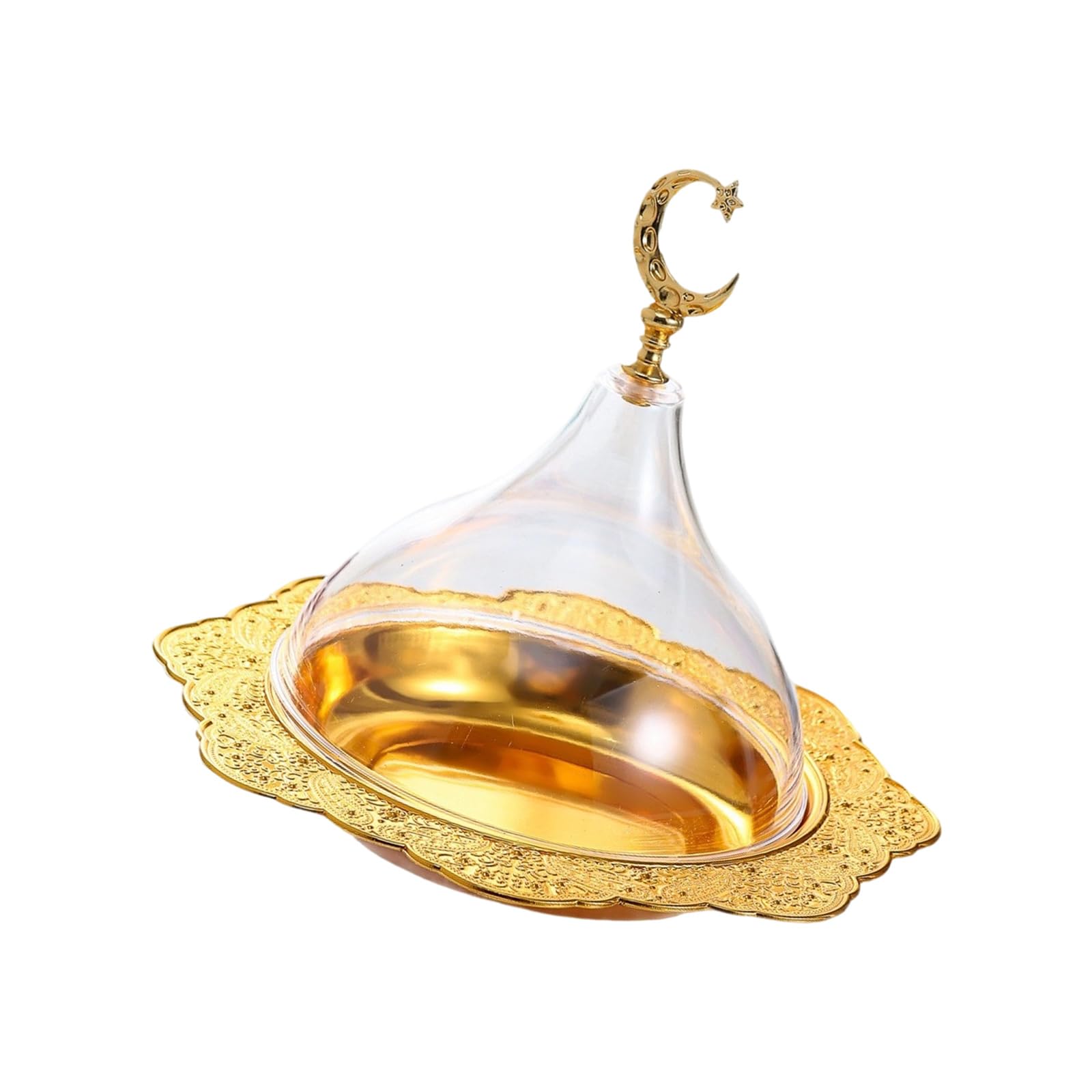 Golden Frame Dessert Tray with Dome Lid for Snacks Display Ramadans Gatherings Platter Serving Platter