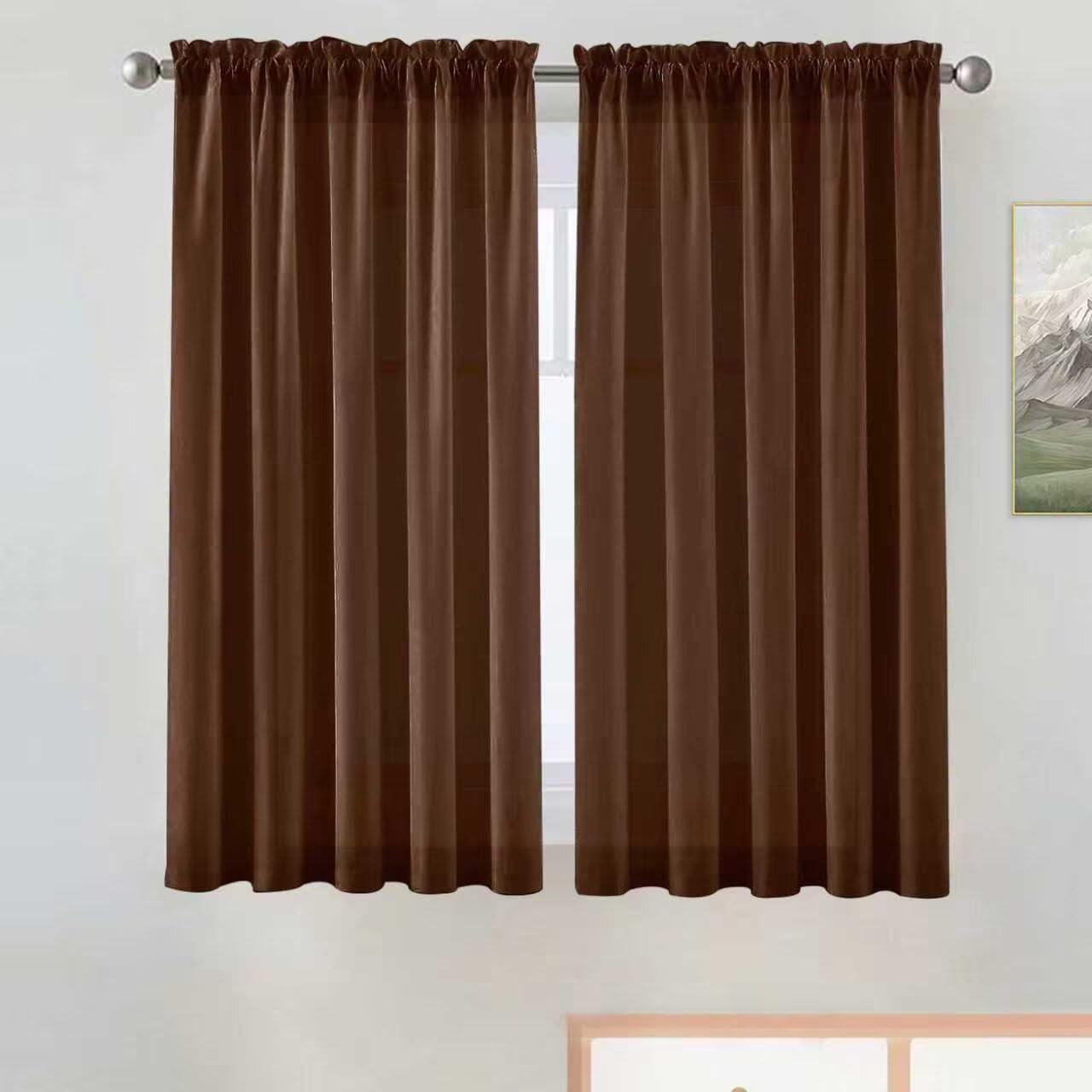 SpaceDresser Basic Rod Pocket Sheer Voile Window Curtain Panels Brown 1 Pair 2 Panels 42 Width 45 Inch Long for Kitchen Bedroom Children Living Room Yard（Brown, 42W x 45L）
