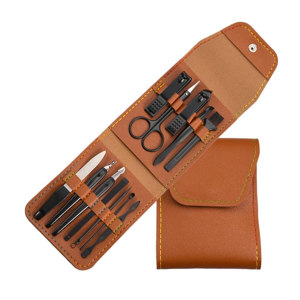 SBCGFY Nail Clippers, Professional 12pc Manicure Set, Grooming Kit Nail Kit,Brown