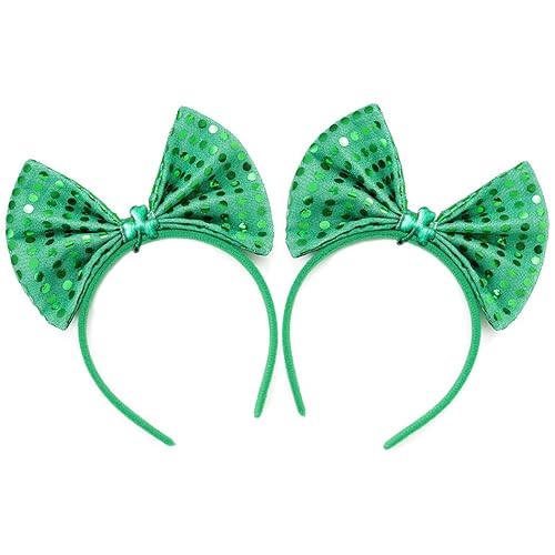 Miniatura 1 de DRESBE Diademas para el día de San Patricio con lazo de trébol verde accesorios para el cabello para mujeres y niñas 2 piezas B