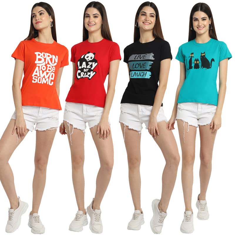Image of Preneum Women's Cotton Regular Fit Graphic Stylish Printed Short Sleeves Casual T-Shirt |Trend & Styles
