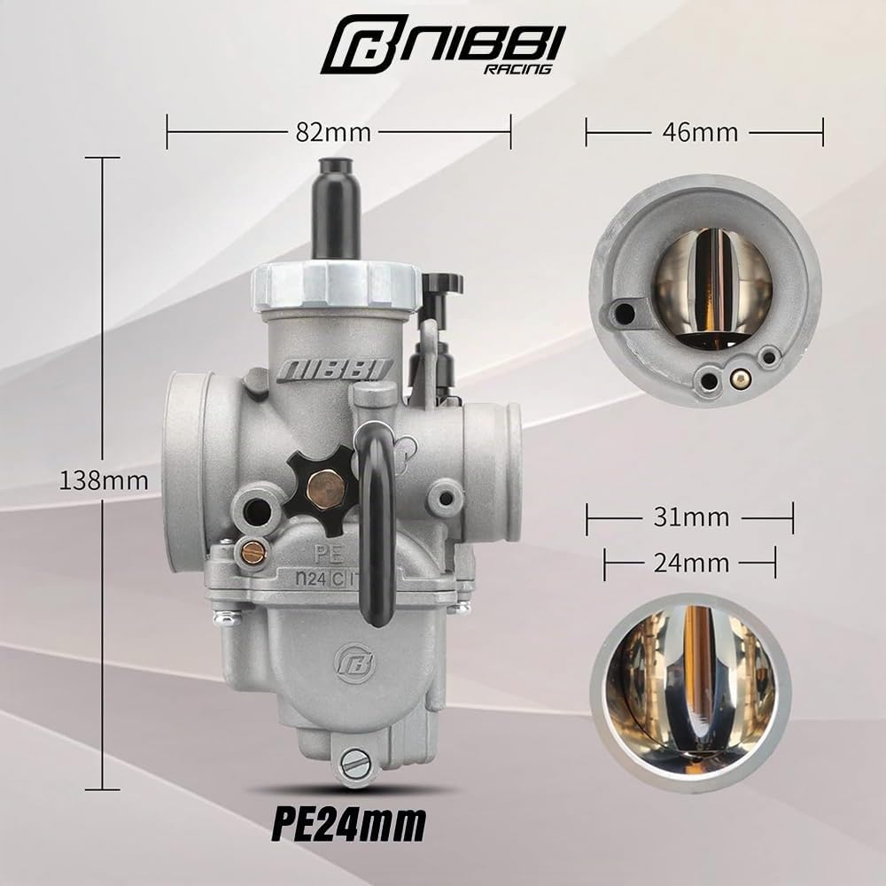 NIBBI Vergaser PE24mm, passt Motorrad Motoren, drei Hauptstrahl und ein langsamer Jet,Mit Carb Jets Fit 125cc-150cc Motorrad Motor für 2/4 Takt ATV Dirt Bike Mini Bike 4 Wheeler Go Kart