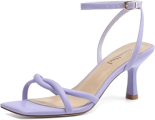 AIUNIIND Women's Kitten Low Heel Sandals, Strappy Square Open Toe 2.5 inch | Adjustable Ankle Strap, Comfortable All Day, for Summer, Going out, Dress, Party, Prom, Wedding Guest Occasions