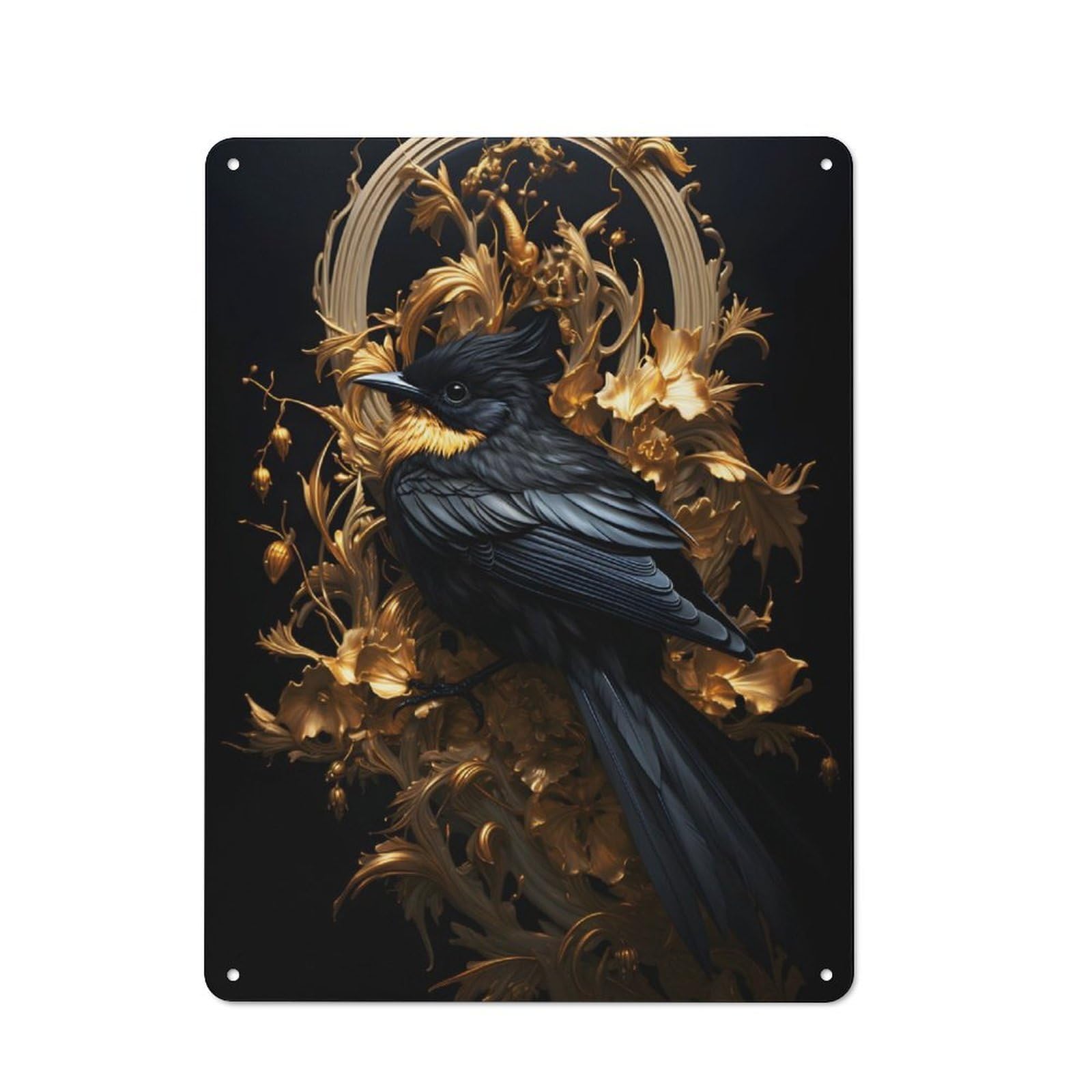 Junmoney Black And Gold Sparrow 03 Metal Plaque 40X30cm With For Hallway Wall, Retro Decor, For Wall Display Collectors