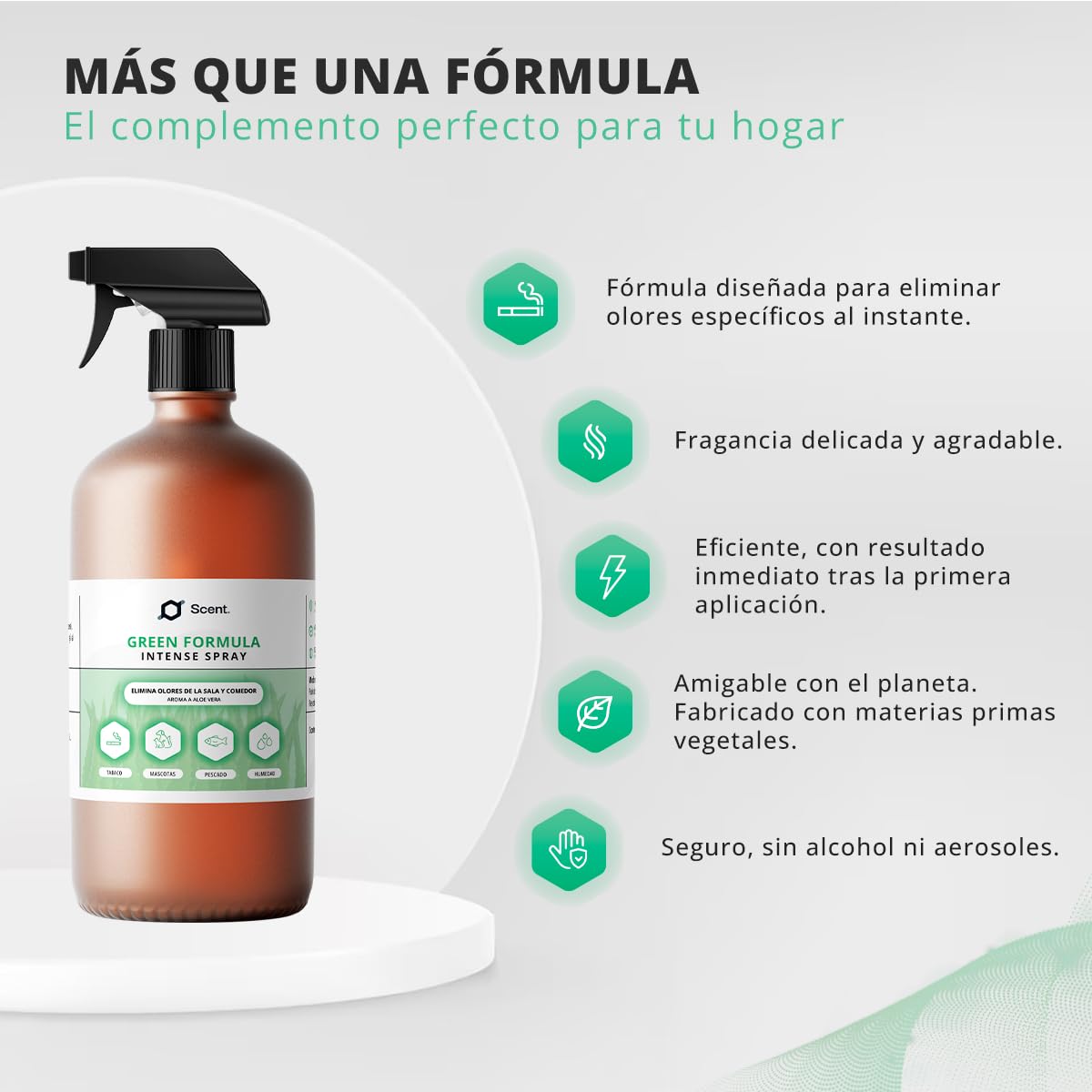 Neutralizador líquido de Olores Multiusos Spray - Fórmula Green - Ideal para eliminar el olor a humedad, mascotas, pescado, comida…, entre otros - Aroma Aloe vera - SCENTECHNOLOGIES (1000 ml)