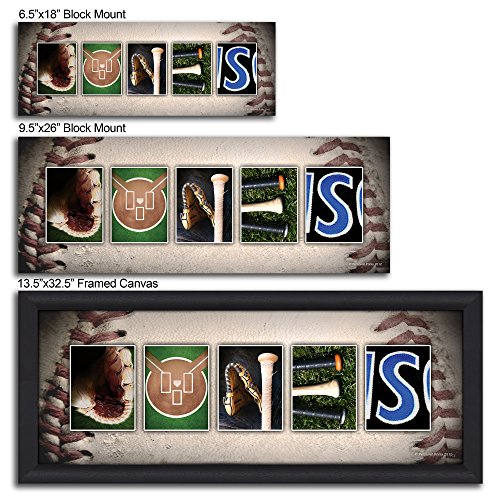 Baseball Personalized Name Art Print | Customized Gift For The Baseball Player, Team, Or Coach | Unique And Custom Baseball Photo Wall Art Décor | Framed Canvas Or Wood Block | Personal Prints (6.5"X18" Block Mount) #TOP2
