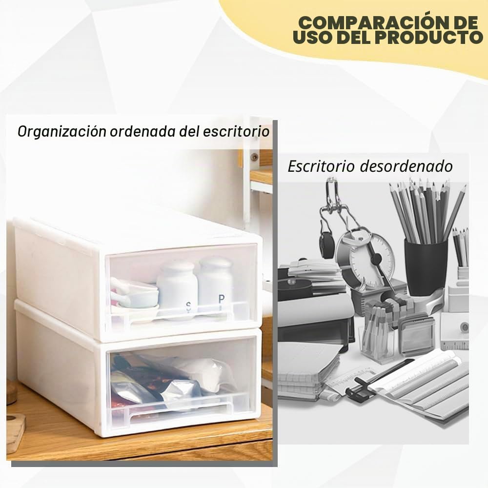 YunBey 2 Cajones Organizadores Plastico Cajones Almacenaje Apilable Organizador Escritorio Cajones para Oficina Dormitorios Cocinas Escuela (27 x 19 x 10,5 CM)