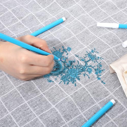Miniatura 6 de Qianyu Paquete De 5 Marcadores De Costura De Tela Lavables Borrables Solubles En Agua, Marcador De Bordado Azul Temporal Que Desaparece, Bolígrafo De Tinta Borrable Para Acolchar, Suministros De