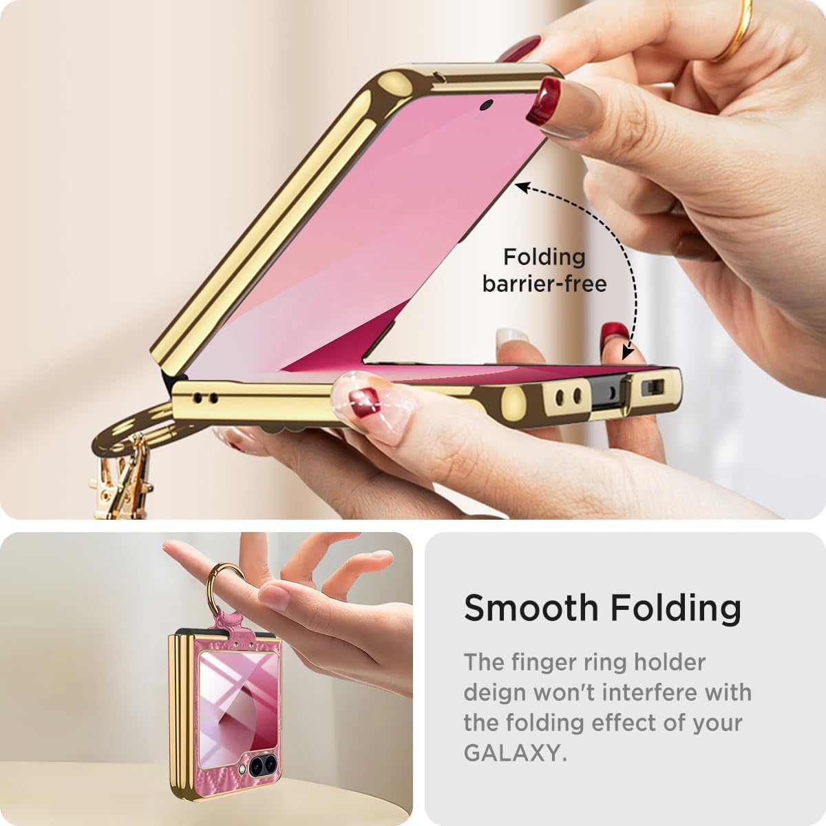 Miimall Luxury fit for Samsung Z Flip 7 FE/Flip 6 Case with Ring, Screen Protector Light-Weight Shockproof Anti-Slip Dust-Proof Leather Phone Cases for Samsung Galaxy Z Flip 6 /Flip 7 FE Woman,Pink