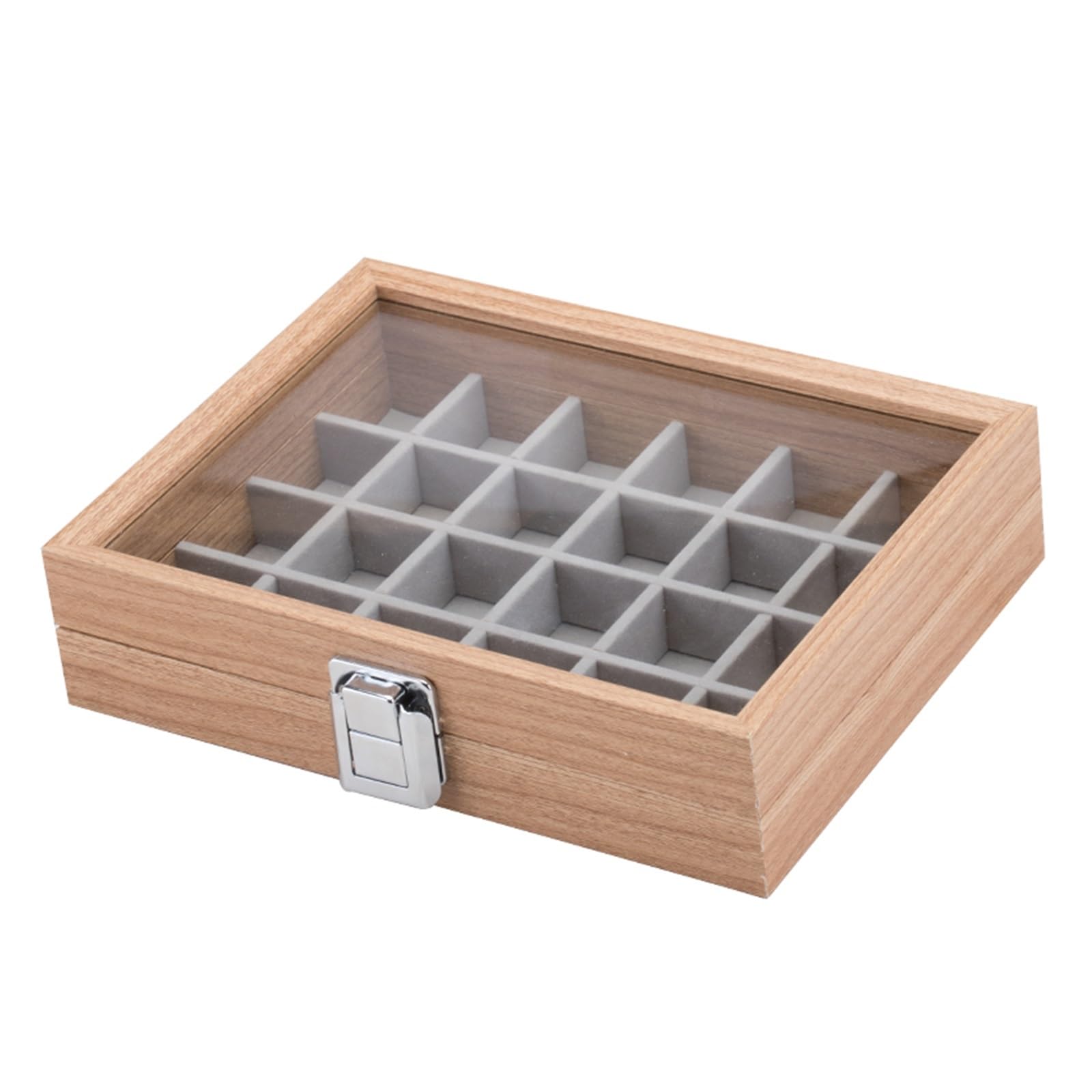 24 kratki, drewniane pierścienie, pudełko do przechowywania biżuterii z pokrywą (D 21 * 16 * 5 cm)