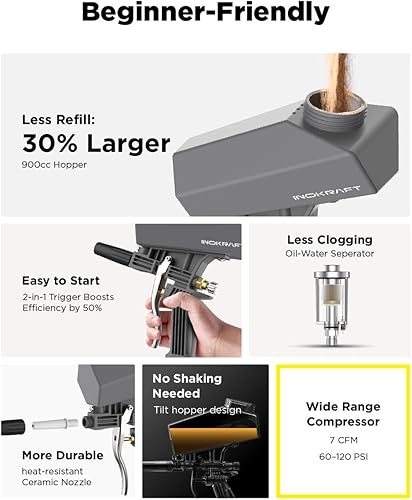 Miniatura 3 de Inokraft Kit de pistola chorreadora de arena portátil a prueba de fugas con separador de aceite-agua y boquilla de extensión, mini chorreadora de