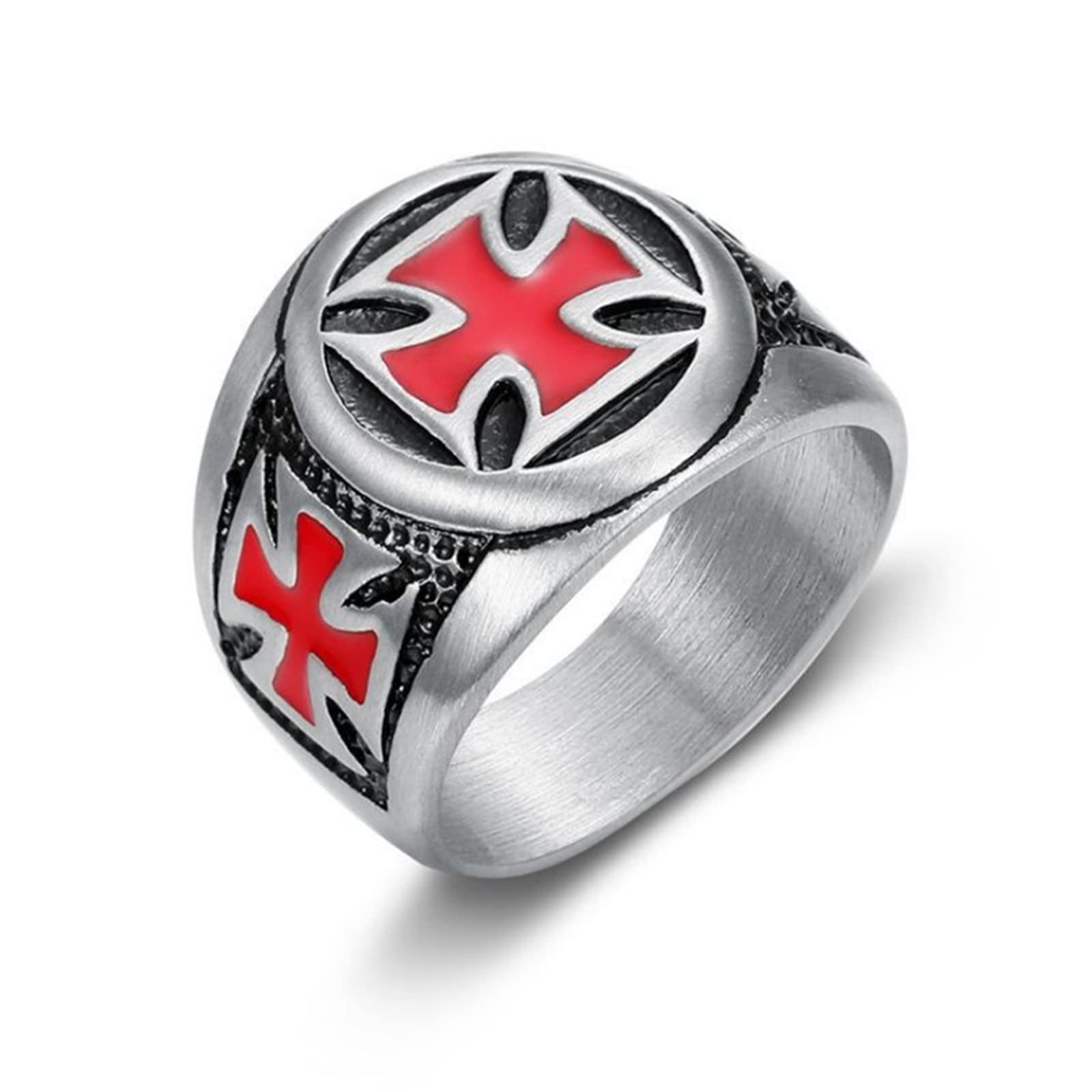 HCMA Vintage Black & Red Stainless Steel Red Armor Shield Templar Knight Crusader Cross Punk Ring Amulet Masonic Jewelry Gift