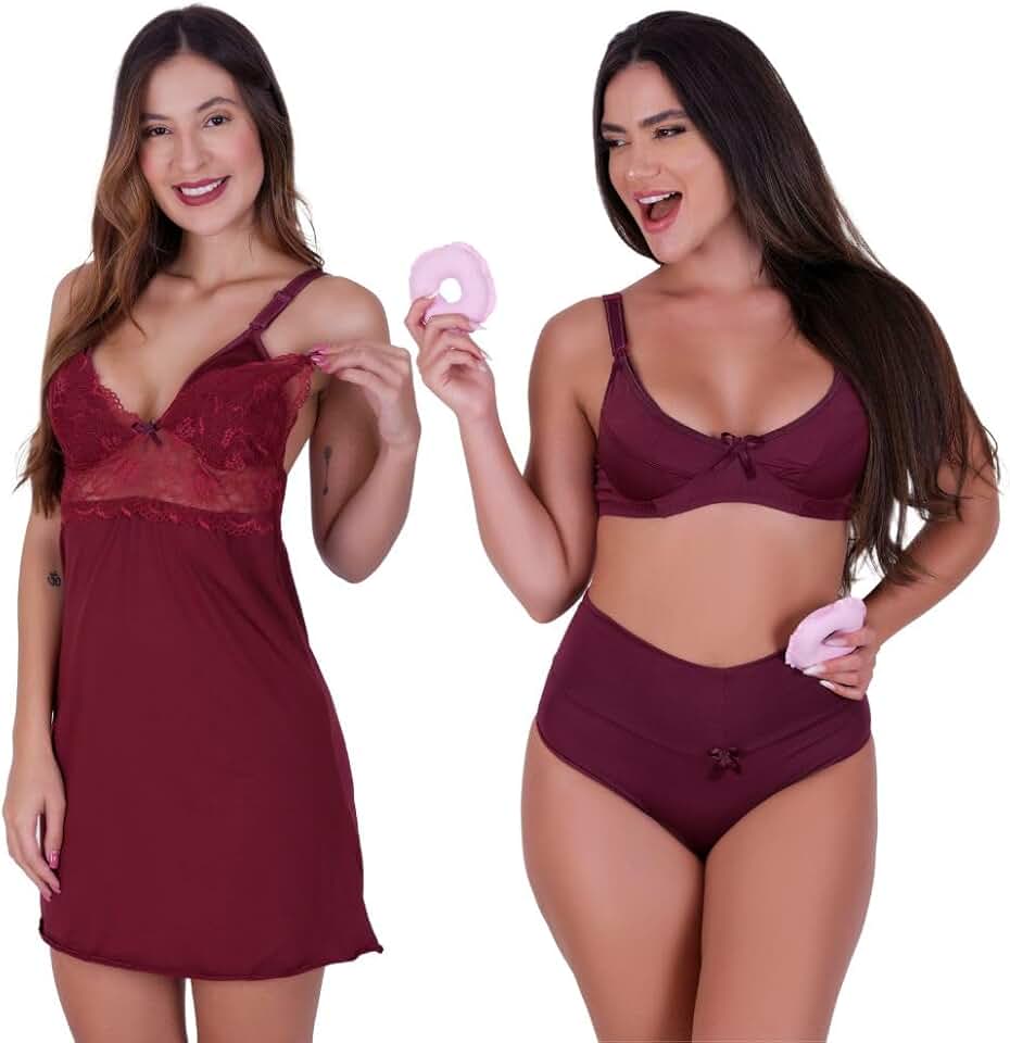 Camisola Amamentação Clique Rosquinha Seios Calcinha Pós Parto