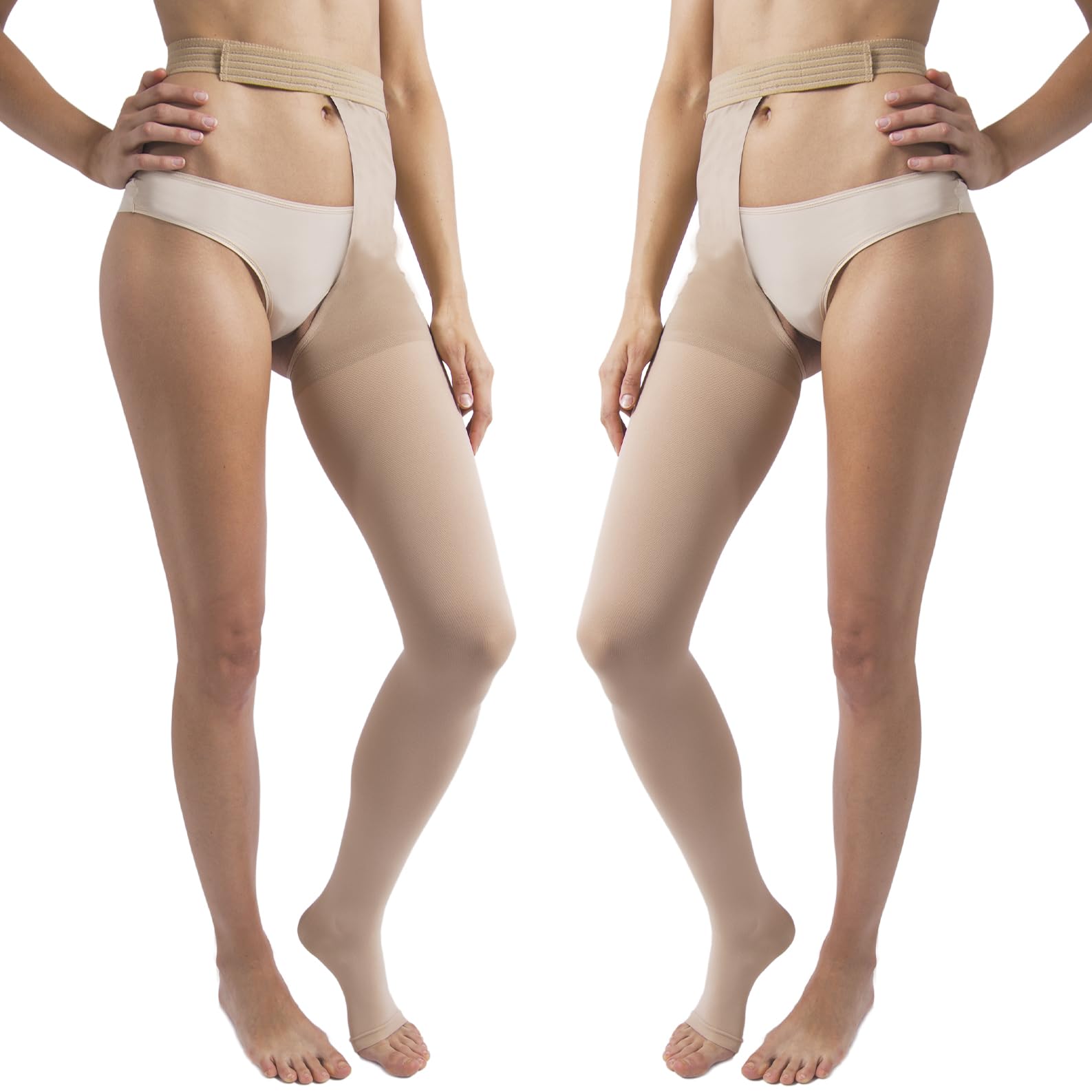 Beman 404A - Monocollant Medicale in Cotone K1 Sinistro o Destro Classe 1, Compressione Graduata 15-21 mmHg, Punta Aperta Unisex, Tallone Rinforzato e Cuciture Piatte