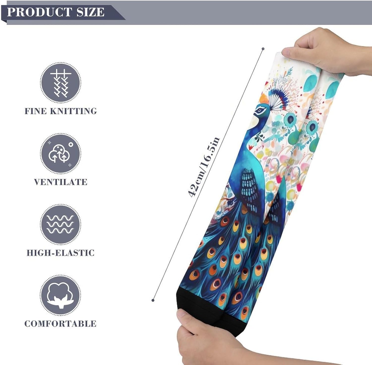 Knee High Socks Peacock Long Tube Boot Seamless Toe
