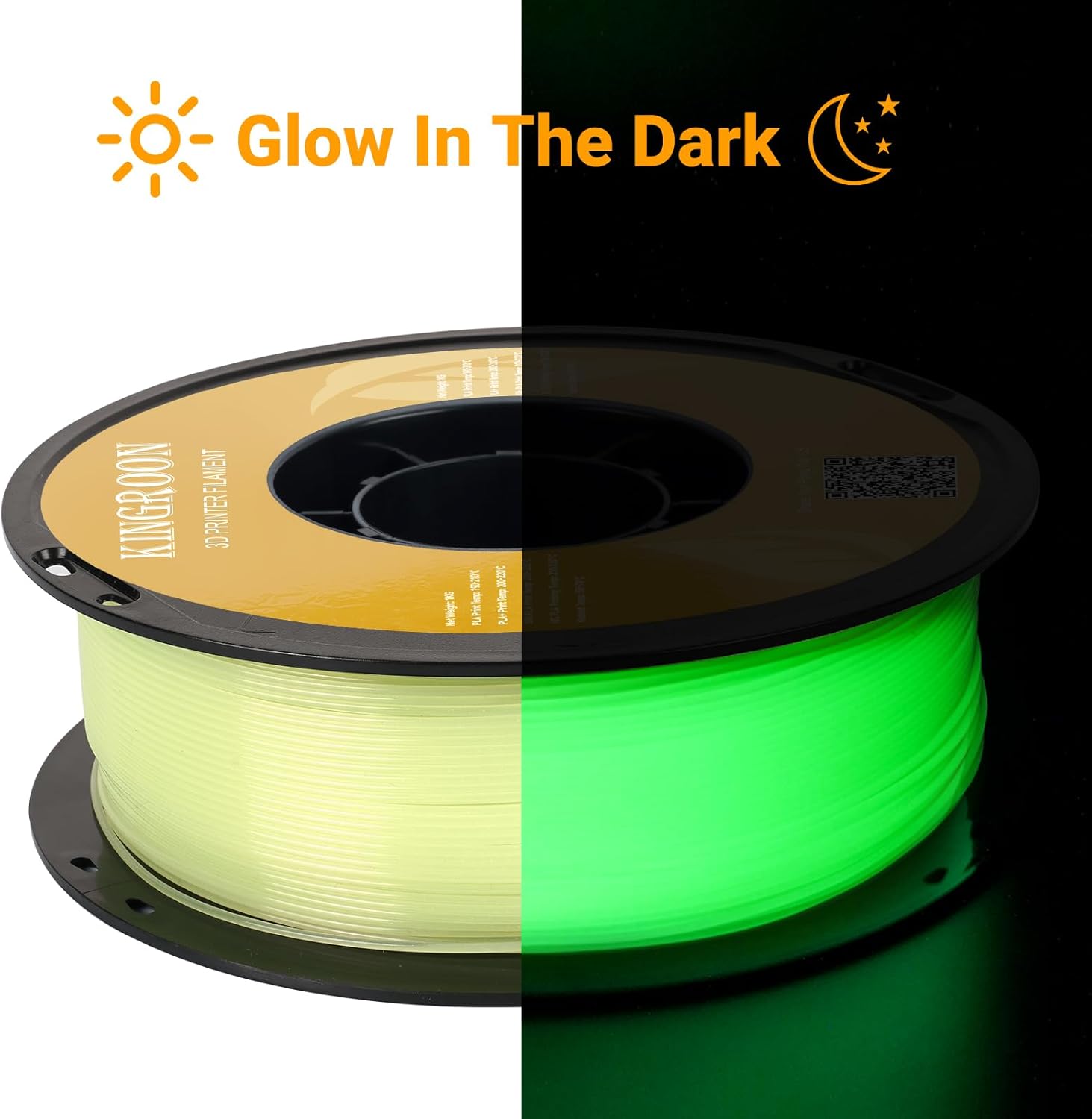 Kingroon Glow in Dark 1.75mm PLA Filament, Fit Most FDM 3D Printers, Dimensional Accuracy +/- 0.03 mm, 1kg Spool(2.2lbs), Luminous PLA 3D Printer Filament - Yellow