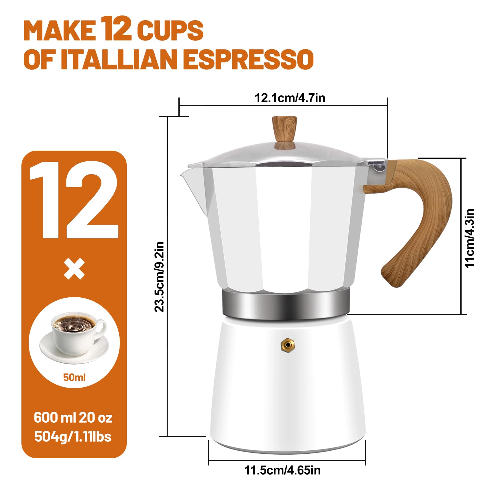 DITOSH 12 Cup Aluminum Espresso Stovetop Moka Pot Express Coffee Maker Percolator Italian Classic Mocha Coffee Machine for Italian and Cuban Cafe Brewing for Home & Camping 600ml 20oz - Image 2