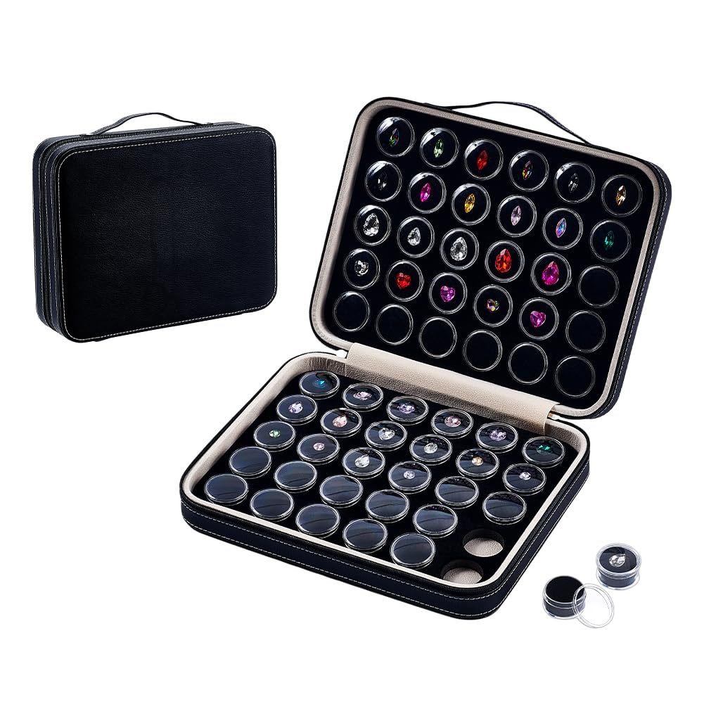 nbeads 60 Pcs Présentoir à Bijoux en Pierres Précieuses, Boîte Ronde en Plastique avec Éponge Noire Présentoir pour Pierres Précieuses et Diamants Boîte de Rangement pour Bagues Bijoux Petits Objets
