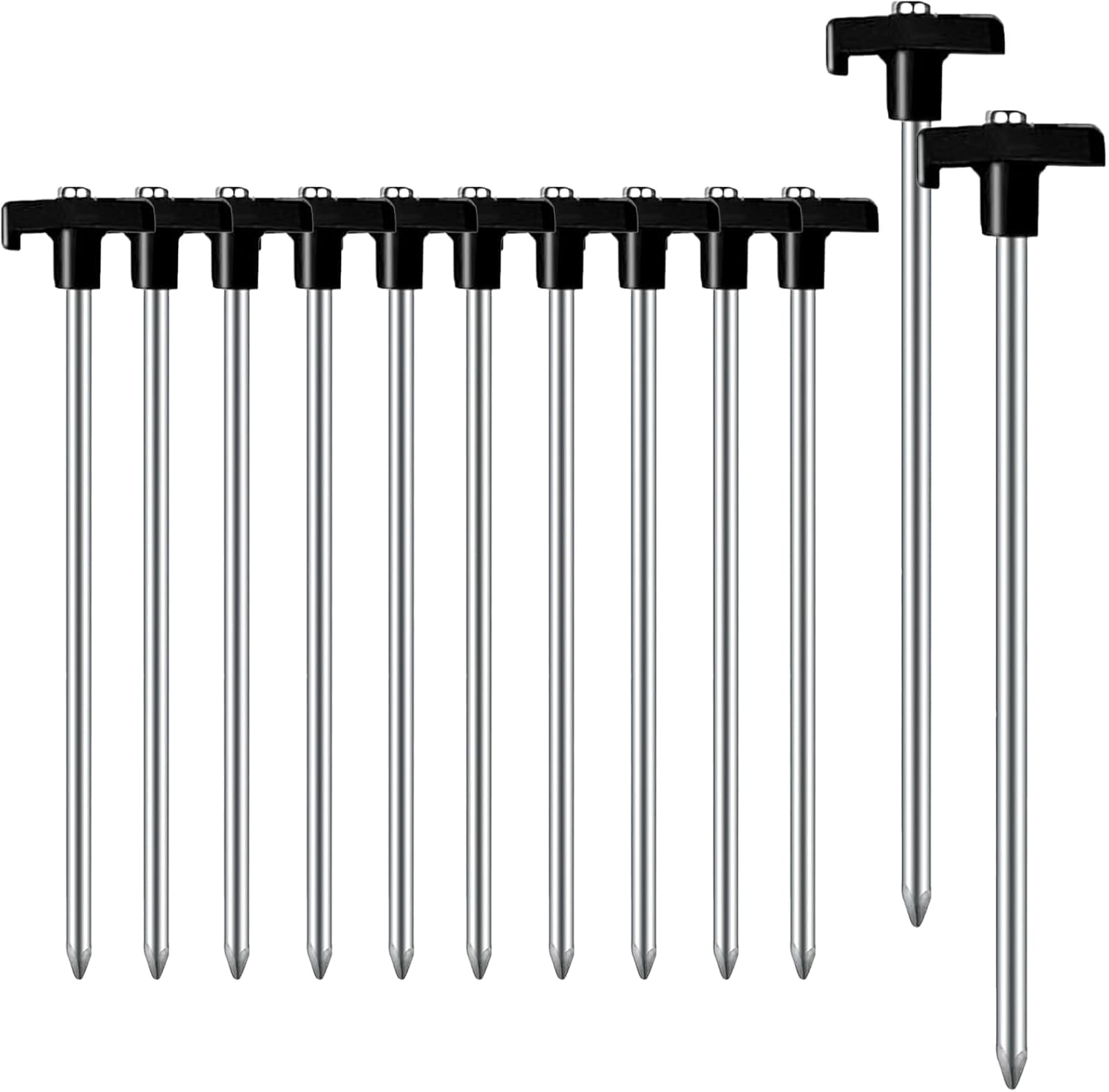 AVOFOREST Tent Pegs, 12Pack Heavy Duty Tent Pegs Ground Pegs,Long and Robust Pegs,Metal Camping Pegs For Tent, Awning, Tarpaulin,Normal and Hard Ground (Black, 12pcs)