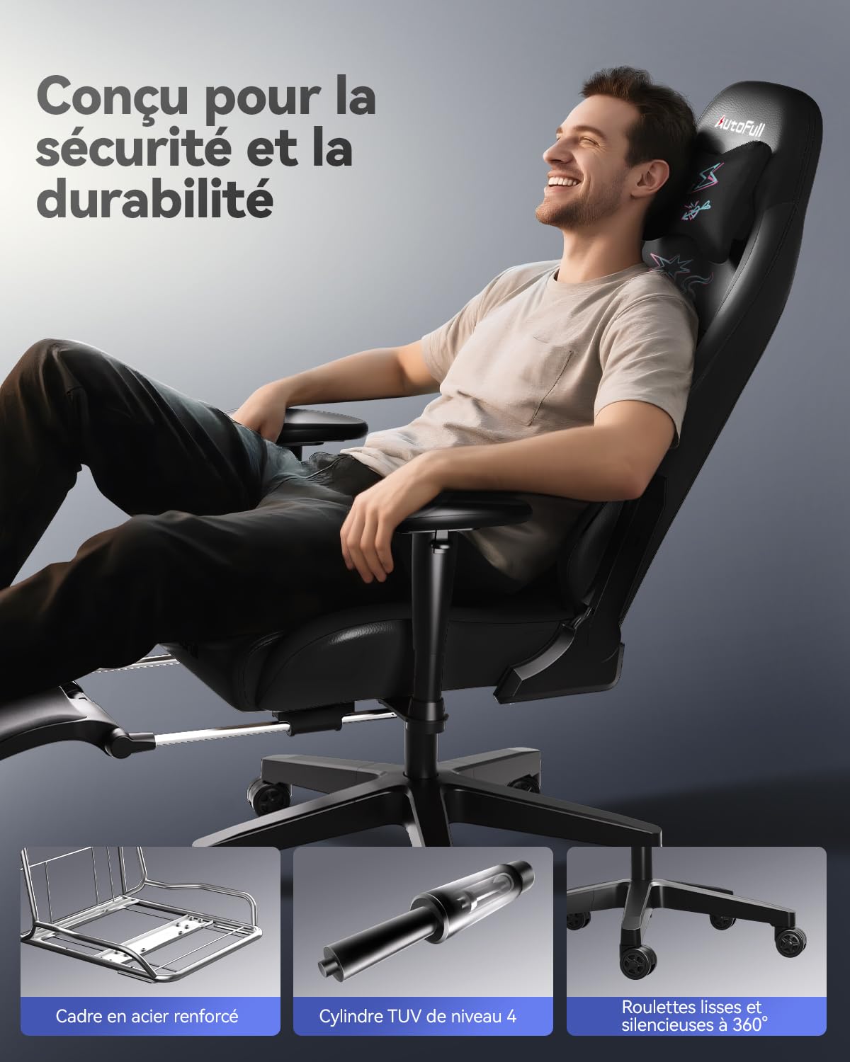 AutoFull C3 Chaise Gaming Style Course, avec Cuir PU Haute Résistance & Nettoyage Facile | Siège Bureau Ergonomique à Dossier Réglable en Hauteur avec Support Lombaire | Design Graffiti (Noir)