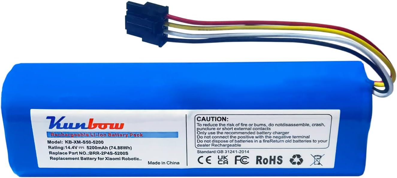 5200mAh Replacement Battery for Xiaomi Roborock S5,S6,S7, S50,S51,S60,S55,S65,S70,S75 Robot, Battery for Dreame F9,D9,D10,L10 Pro,L10 Pro Plus,D10s Vacuum Cleaner, Replacement for Xiaomi BRR