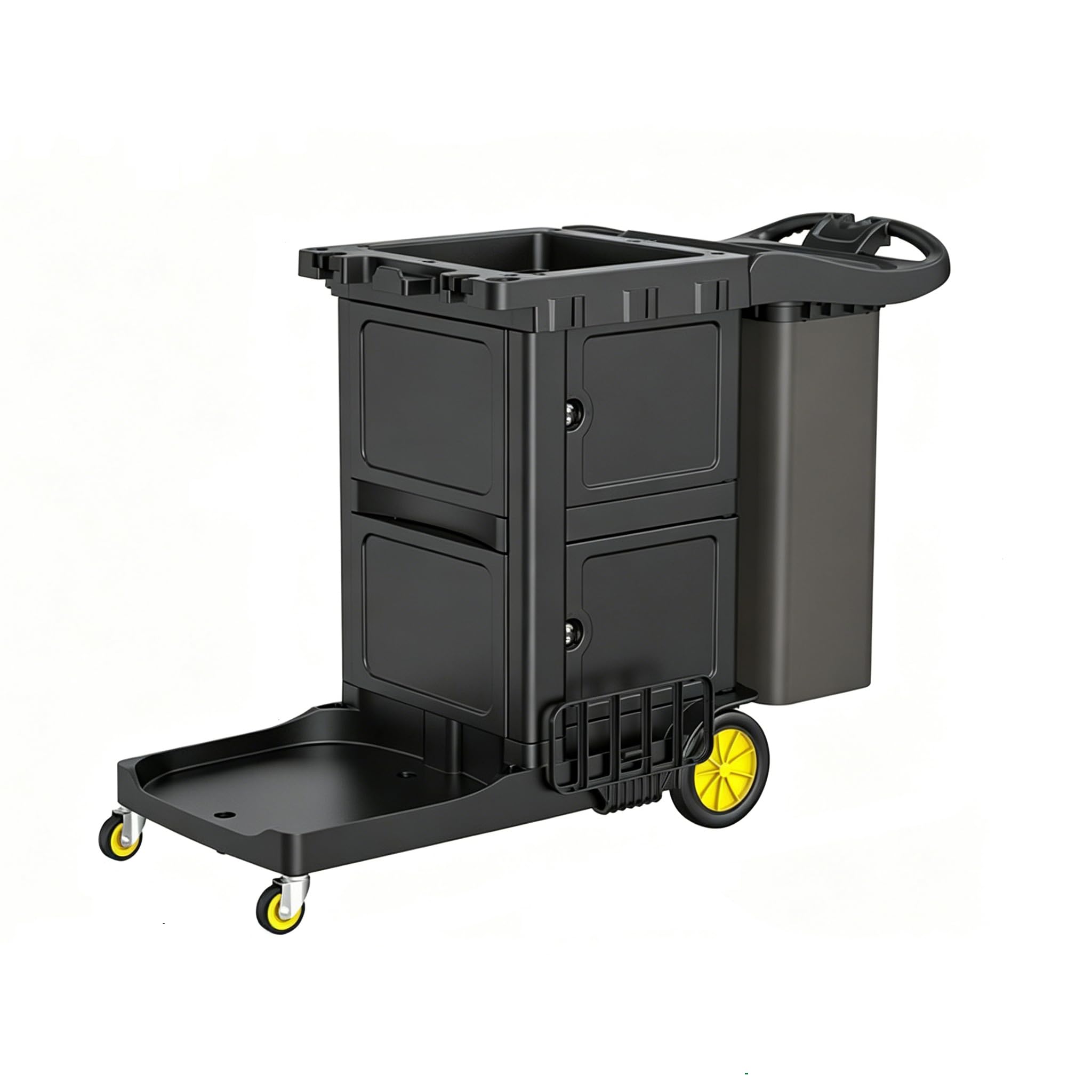 Carrito de limpieza con armario con cerradura de llave, carrito comercial con ruedas, resistente con capacidad de carga de 150 kg para una limpieza eficiente