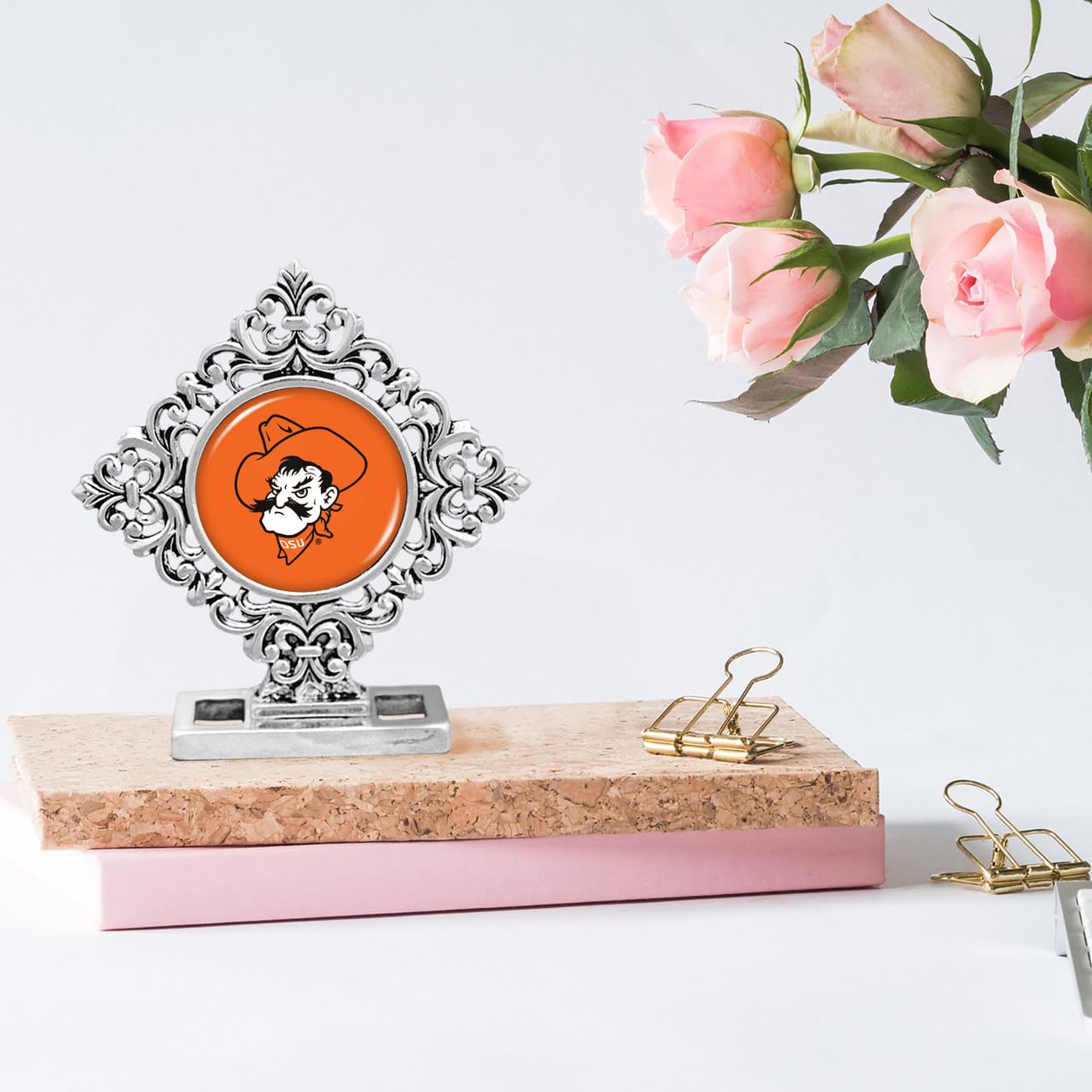 From the Heart Oklahoma Sooners Diamond Shaped Ornate Desk Decor, 2.5 x 2.375 inches, Silver Officially Licensed OU
